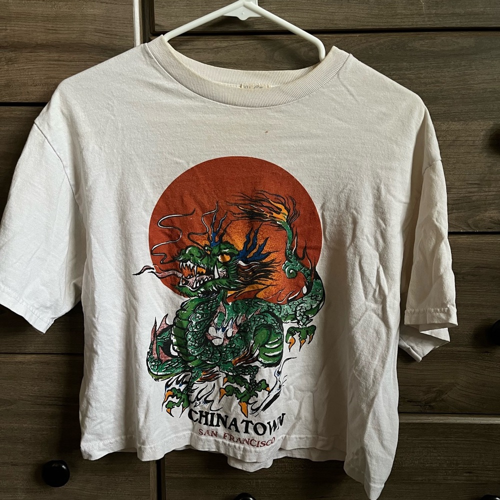 Chinatown San Francisco White Graphic Dragon Crop Tee